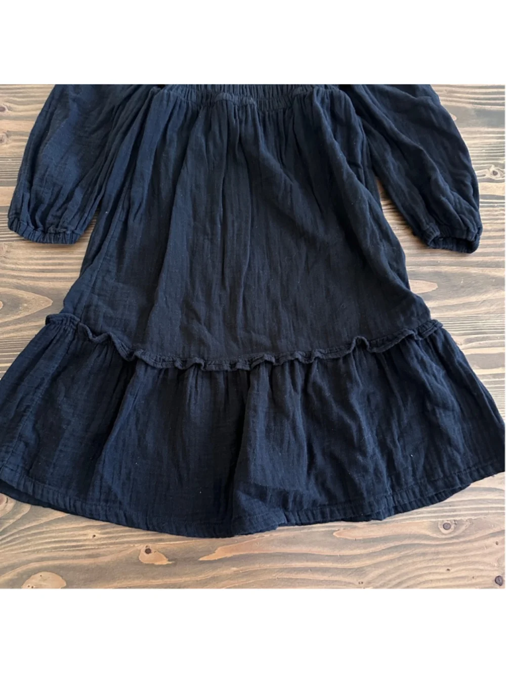 Old Navy Girls Smocked Dress L 10 12 Black Boho Long Sleeve